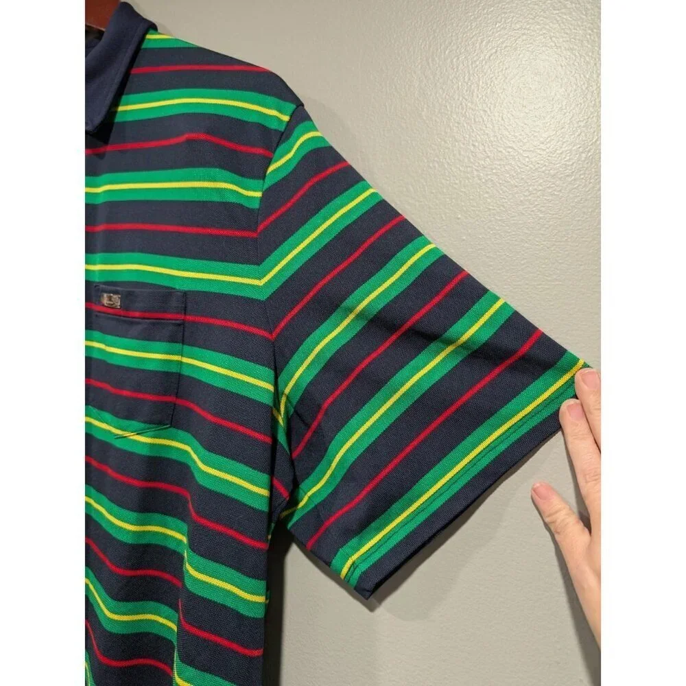 Ralph Lauren Mens Green Navy Striped Polo Shirt Size XL Collared Buttons